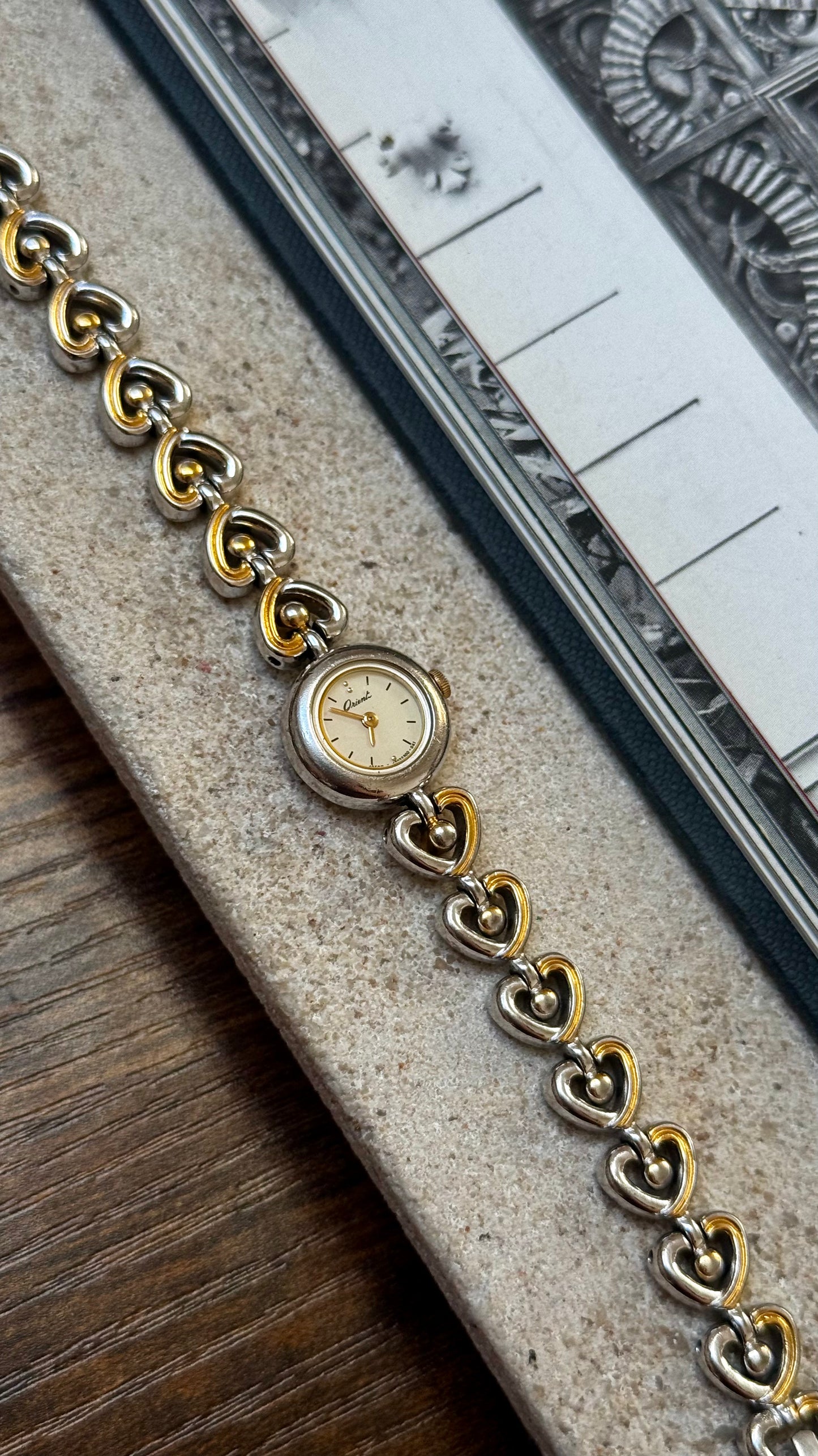 Vintage ORIENT 1980s - Heart Bracelet, Gold & Palladium Plated