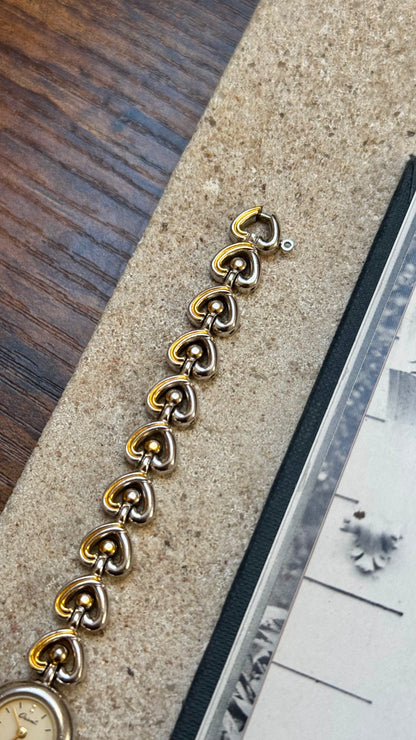 Vintage ORIENT 1980s - Heart Bracelet, Gold & Palladium Plated