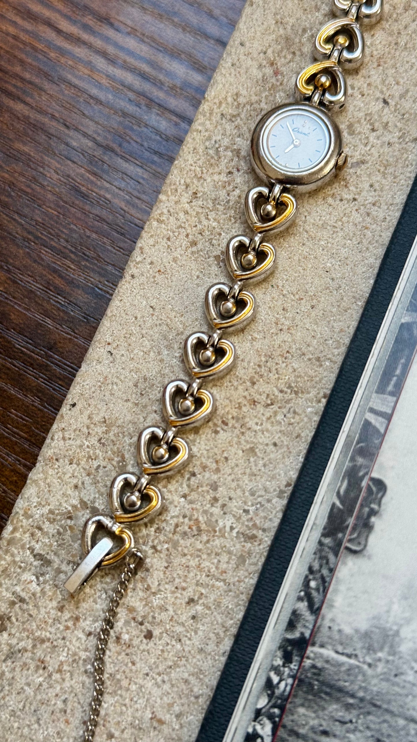 Vintage ORIENT 1980s - Heart Bracelet, Gold & Palladium Plated