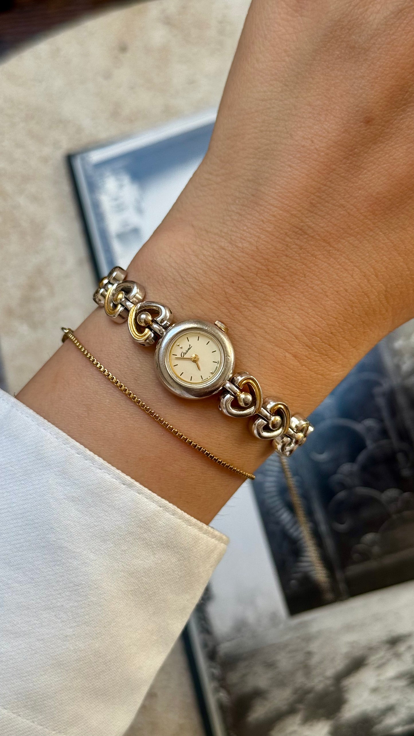 Vintage ORIENT 1980s - Heart Bracelet, Gold & Palladium Plated