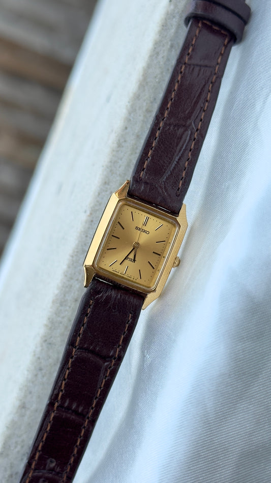 Seiko Spirit Vintage Watch 1987 - Bespoke Leather, Gold Plated