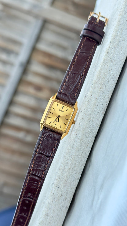 Seiko Spirit Vintage Watch 1987 - Bespoke Leather, Gold Plated