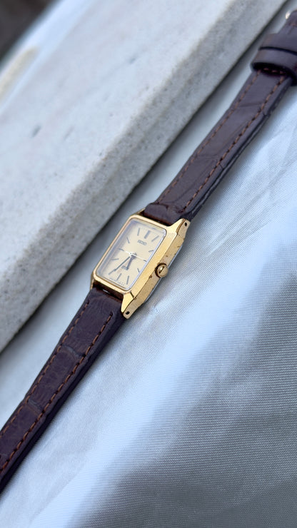 Seiko Spirit Vintage Watch 1987 - Bespoke Leather, Gold Plated