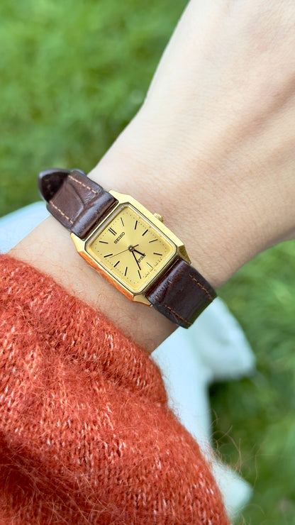 Seiko Spirit Vintage Watch 1987 - Bespoke Leather, Gold Plated
