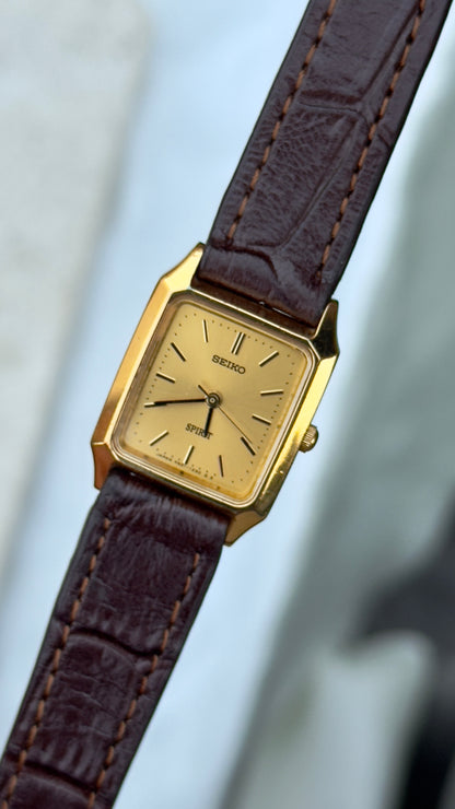 Seiko Spirit Vintage Watch 1987 - Bespoke Leather, Gold Plated