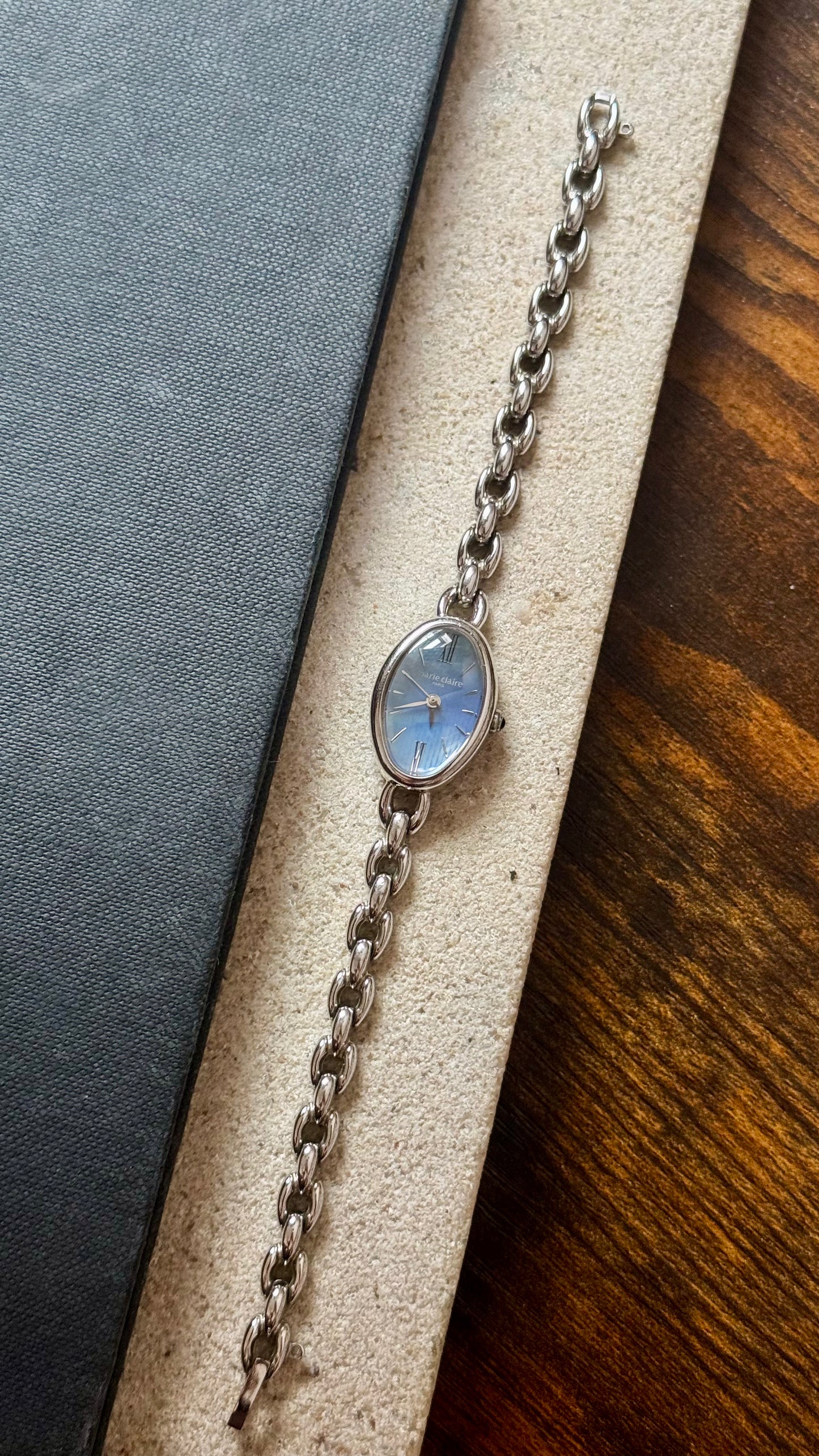 Marie Claire vintage watch 1990s - Palladium plated, blue mother of pearl dial, near mint
