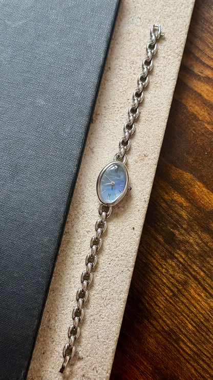 Marie Claire vintage watch 1990s - Palladium plated, blue mother of pearl dial, near mint