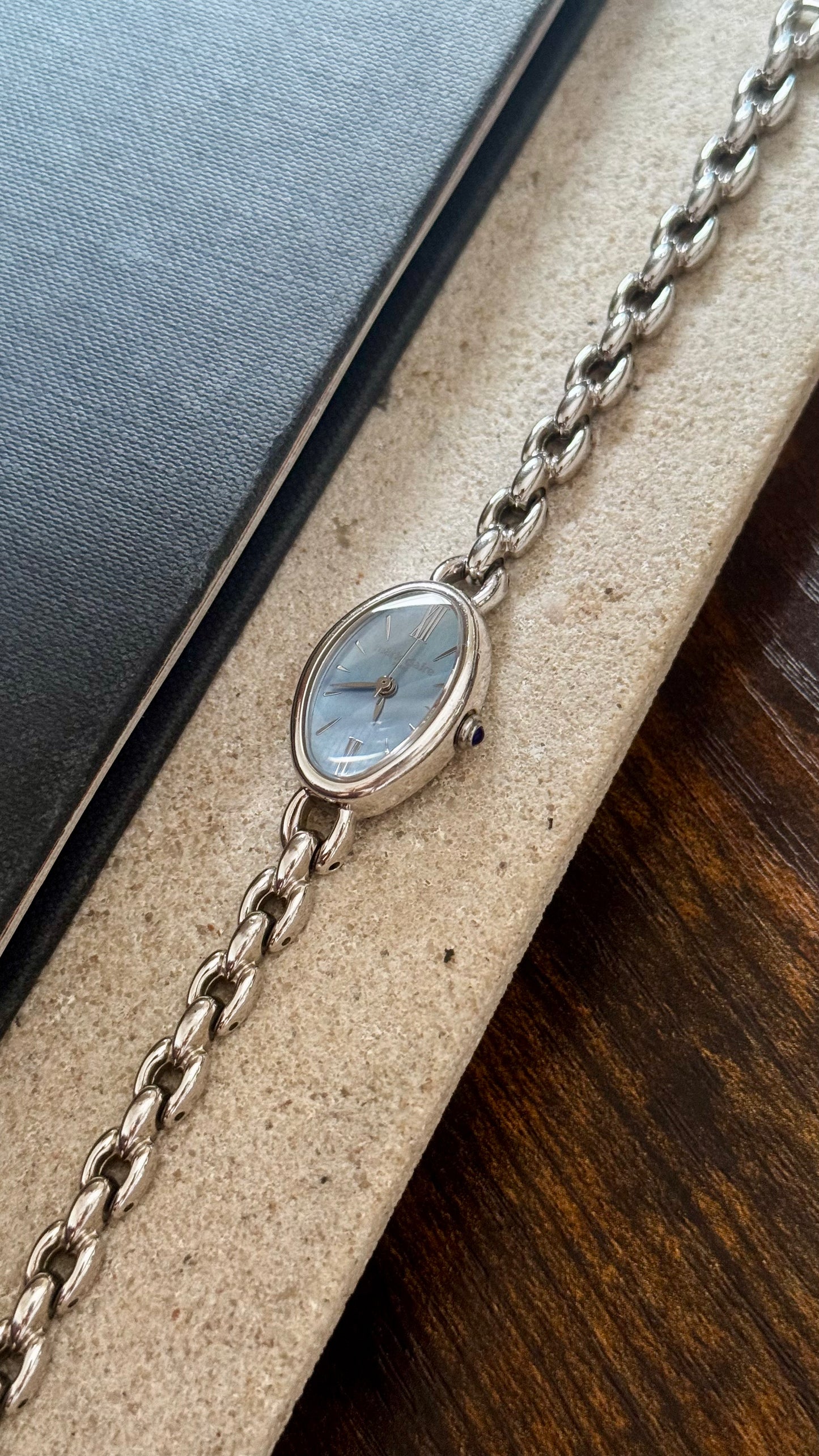 Marie Claire vintage watch 1990s - Palladium plated, blue mother of pearl dial, near mint