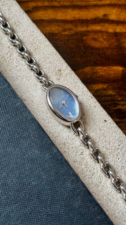 Marie Claire vintage watch 1990s - Palladium plated, blue mother of pearl dial, near mint