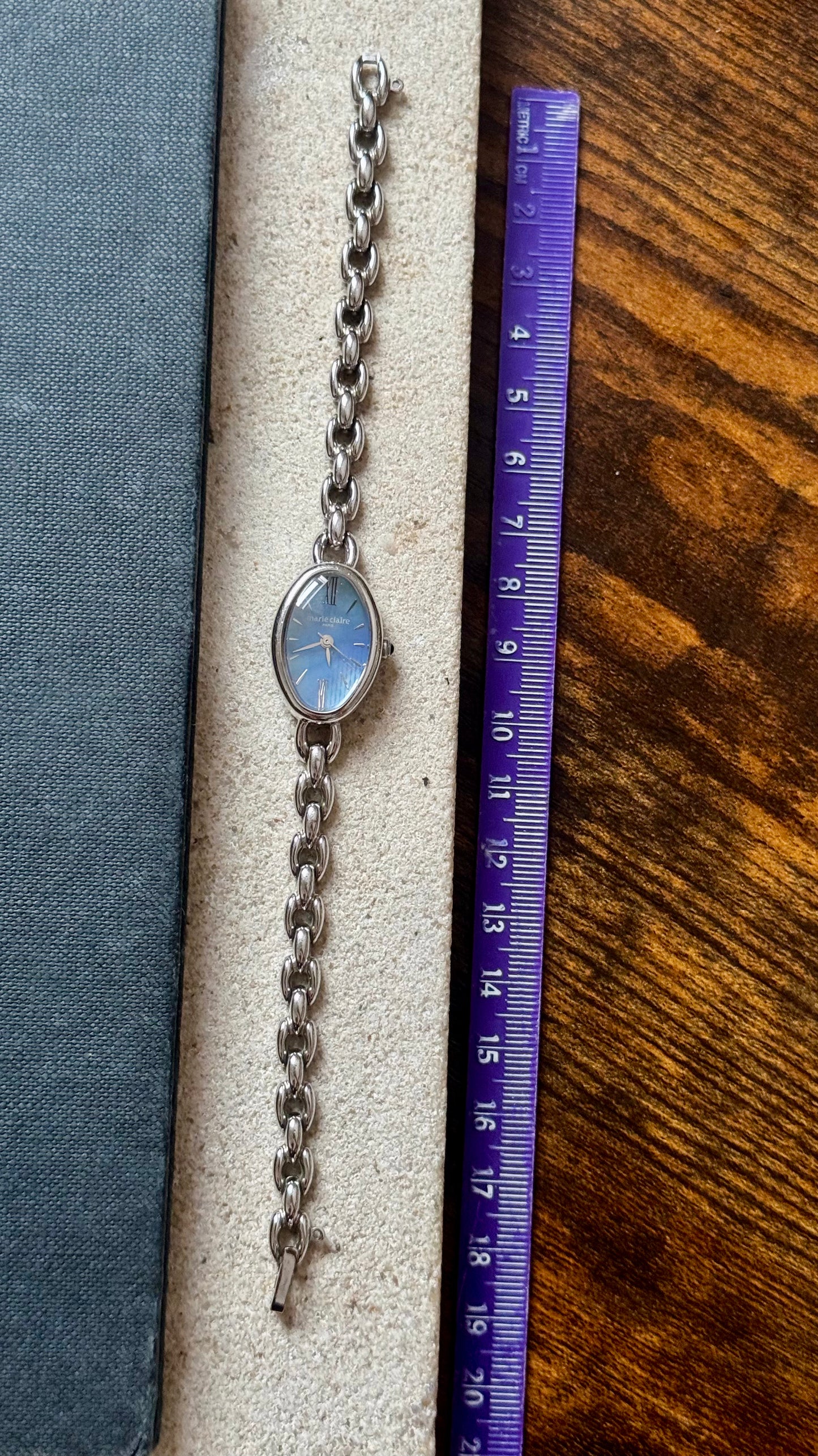 Marie Claire vintage watch 1990s - Palladium plated, blue mother of pearl dial, near mint