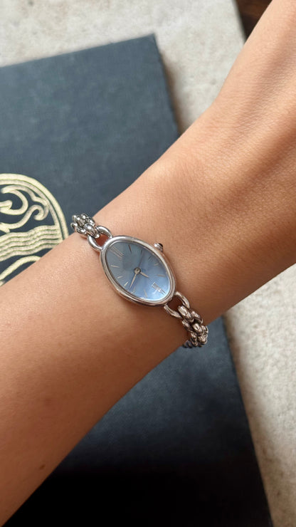 Marie Claire vintage watch 1990s - Palladium plated, blue mother of pearl dial, near mint