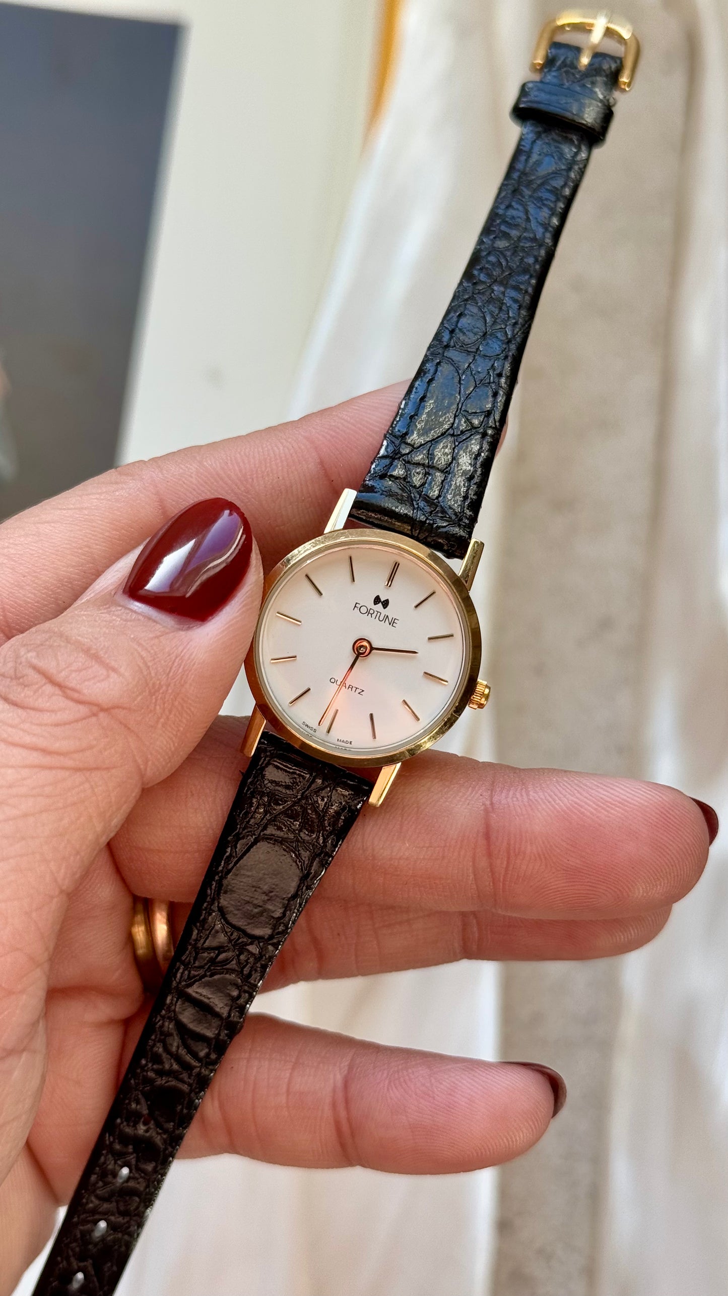 Vintage Fortune Swiss Watch 1990s - Original Leather
