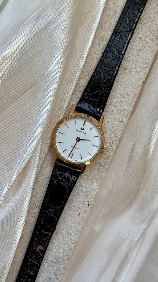 Vintage Fortune Swiss Watch 1990s - Original Leather