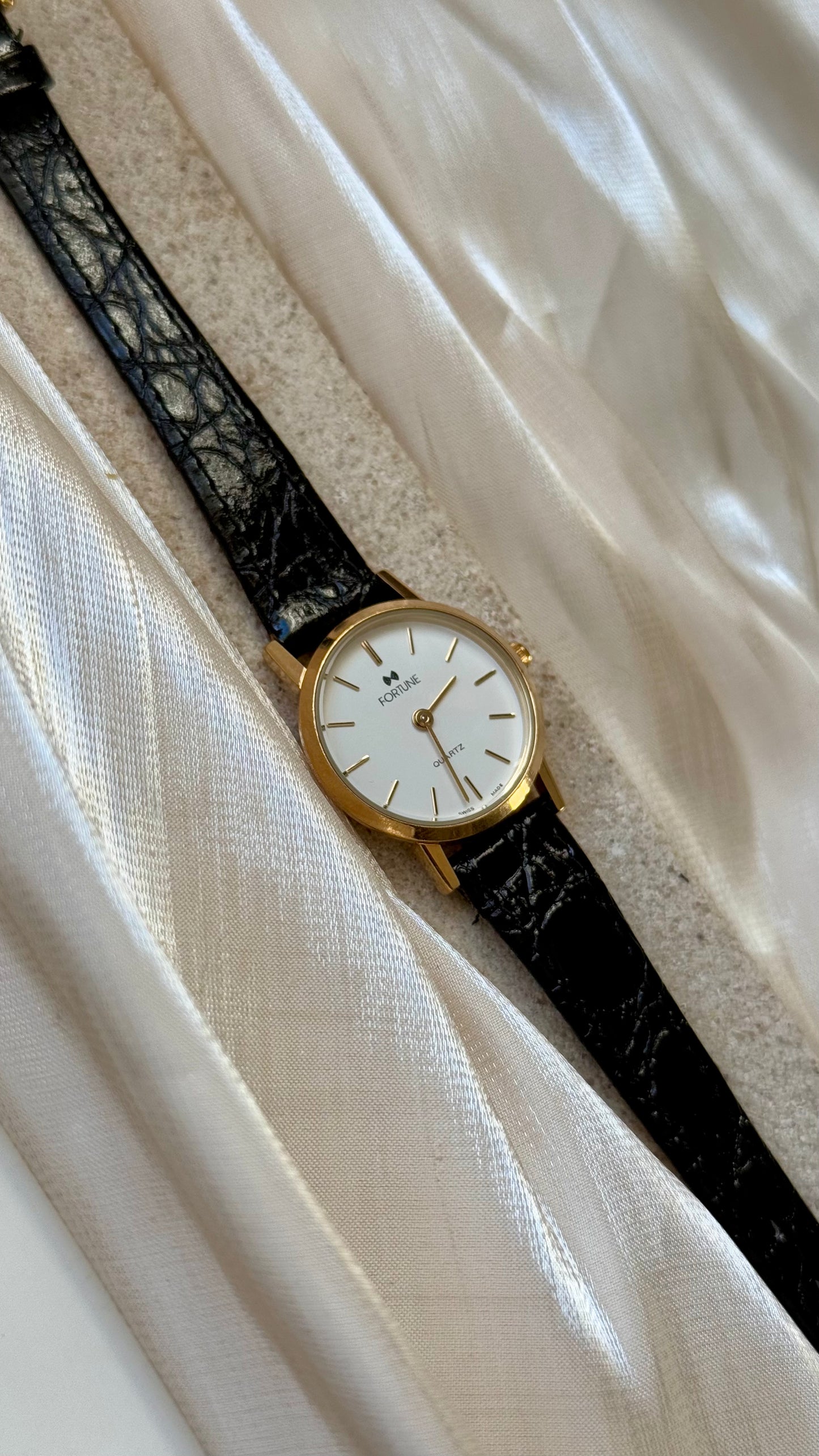 Vintage Fortune Swiss Watch 1990s - Original Leather