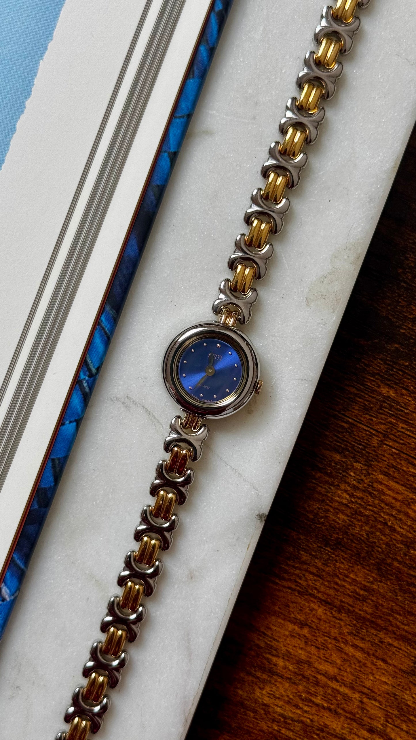 Vintage Citizen Fem Watch 1990s, gold plated, blue sunburst dial, near mint