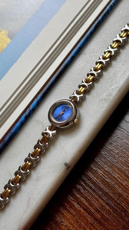 Vintage Citizen Fem Watch 1990s, gold plated, blue sunburst dial, near mint