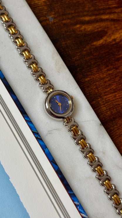 Vintage Citizen Fem Watch 1990s, gold plated, blue sunburst dial, near mint