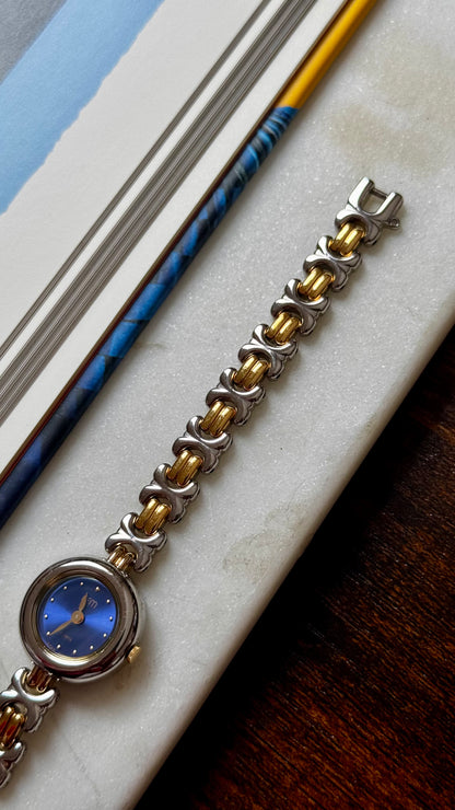 Vintage Citizen Fem Watch 1990s, gold plated, blue sunburst dial, near mint