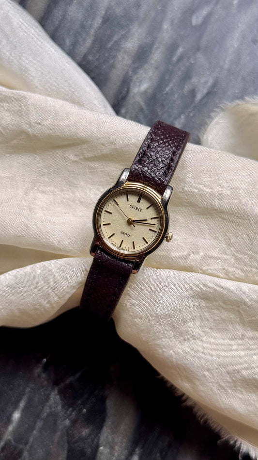 Seiko Spirit 1999 Vintage Watch - 18ct Gold Plated, Bespoke Genuine Leather