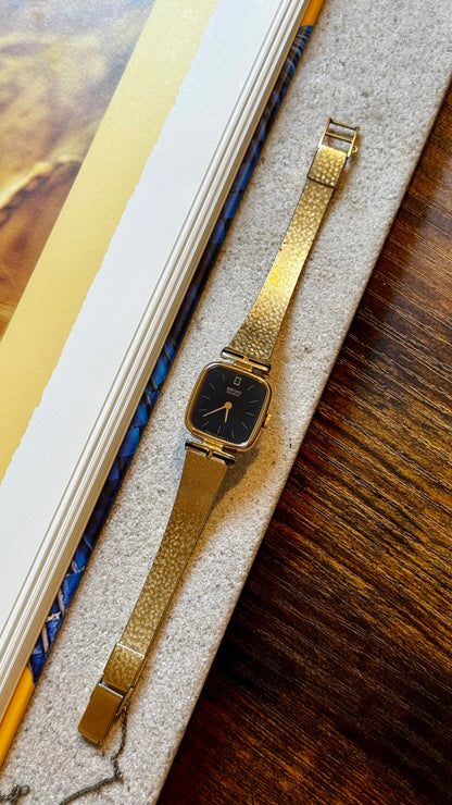 Super Rare Seiko Vintage Watch 1991, 18ct gold plated, black dial