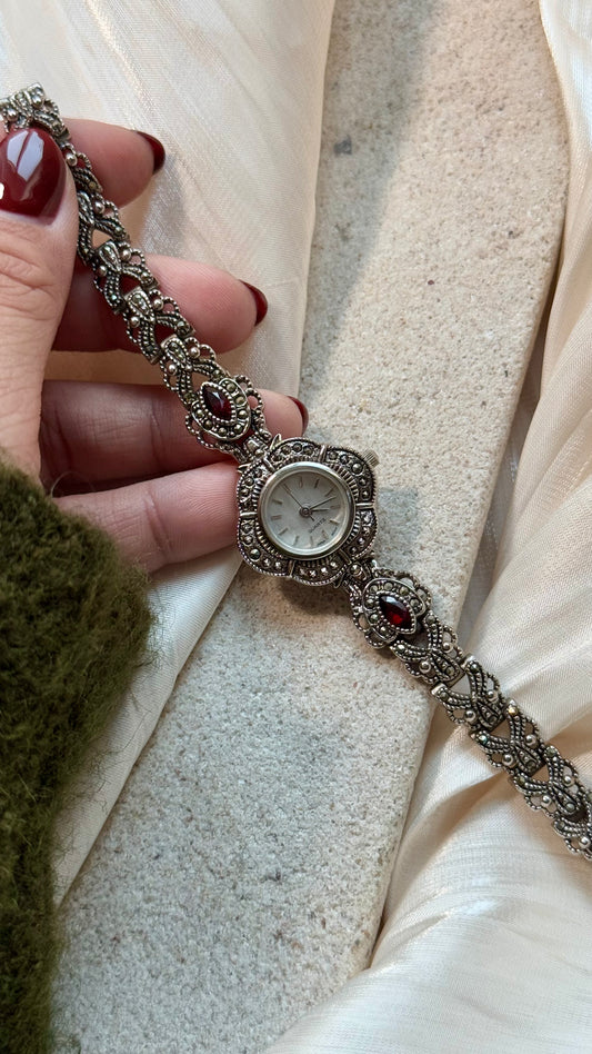 Avon vintage watch - silver with marcasite