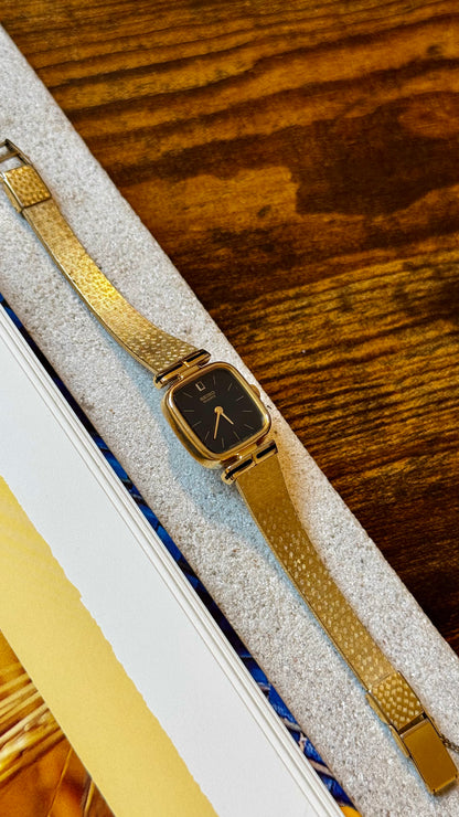 Super Rare Seiko Vintage Watch 1991, 18ct gold plated, black dial