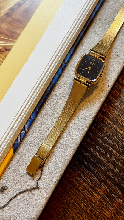 Super Rare Seiko Vintage Watch 1991, 18ct gold plated, black dial