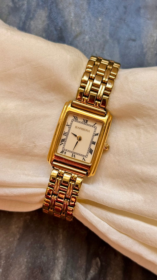 Barbera Vintage Watch -Swiss Made, Gold Plated Bracelet and Bespoke Genuine Leather