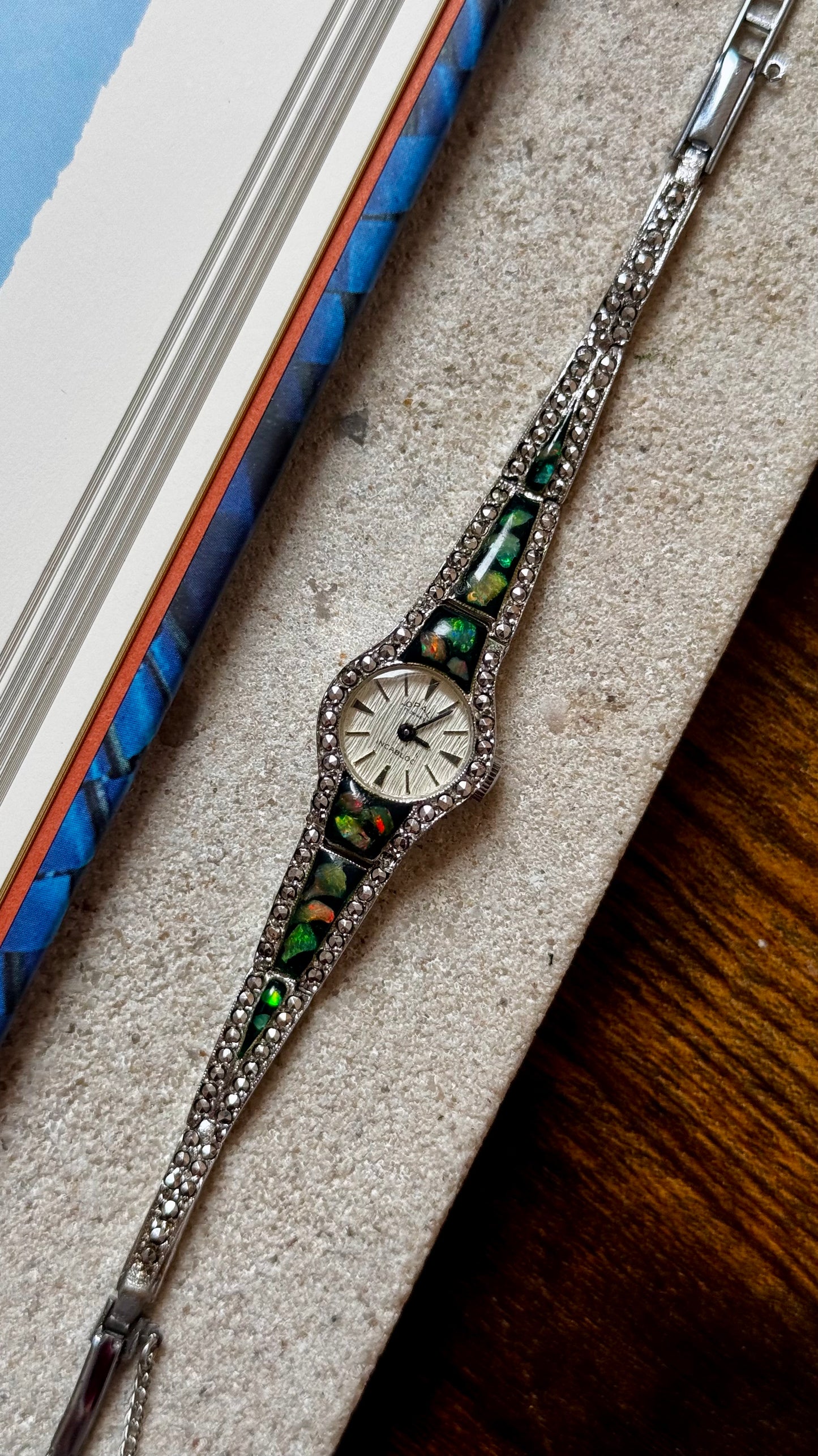 Opal Incabloc Manual Watch,  Swiss Movement 1970s, Adorned with Marcasite