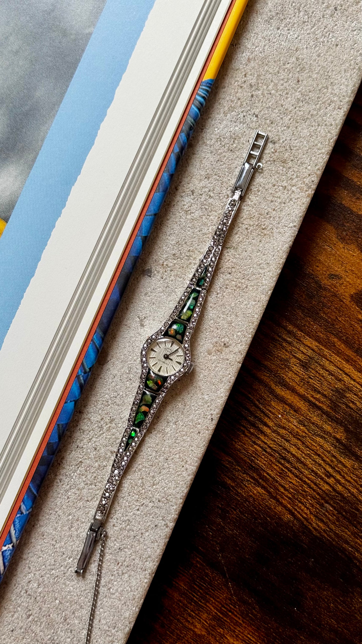 Opal Incabloc Manual Watch,  Swiss Movement 1970s, Adorned with Marcasite