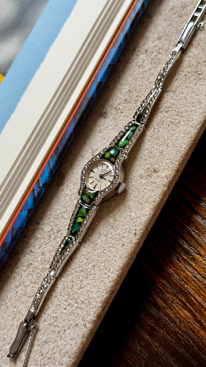 Opal Incabloc Manual Watch,  Swiss Movement 1970s, Adorned with Marcasite
