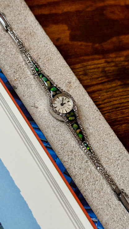 Opal Incabloc Manual Watch,  Swiss Movement 1970s, Adorned with Marcasite
