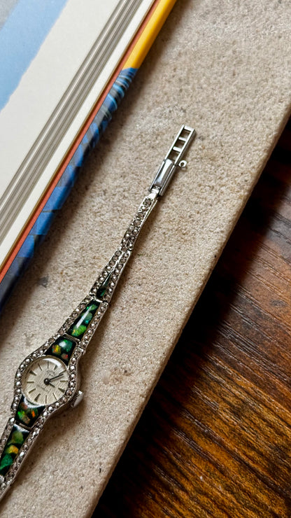 Opal Incabloc Manual Watch,  Swiss Movement 1970s, Adorned with Marcasite