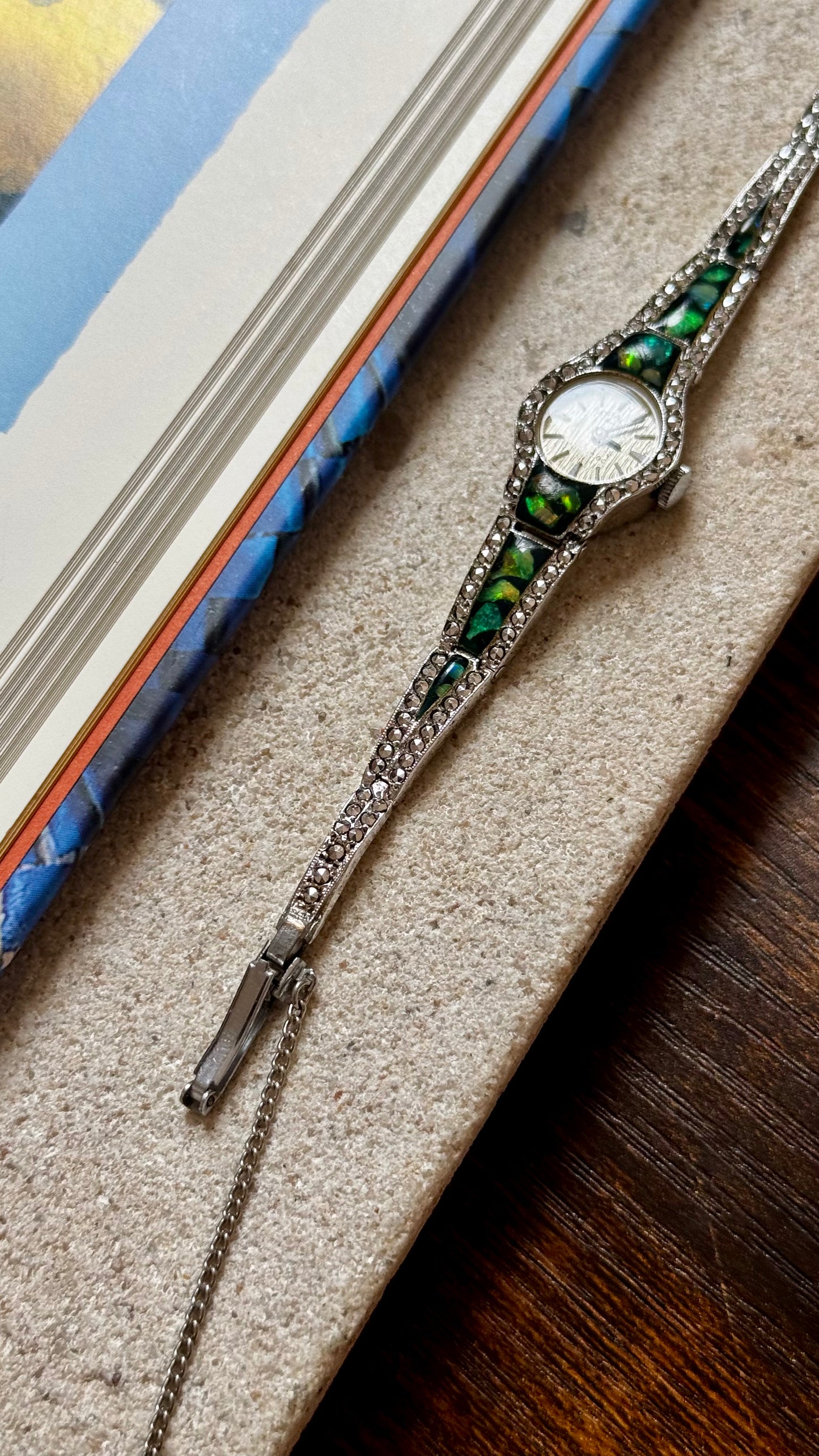 Opal Incabloc Manual Watch,  Swiss Movement 1970s, Adorned with Marcasite