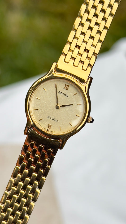 Seiko Exceline Vintage Watch 1986 - Champagne Dial - 30micron Gold Plated