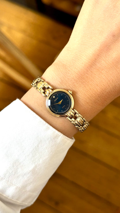 Citizen Cletia Vintage Watch - Champagne Gold Plated, Blue Sunburst Dial