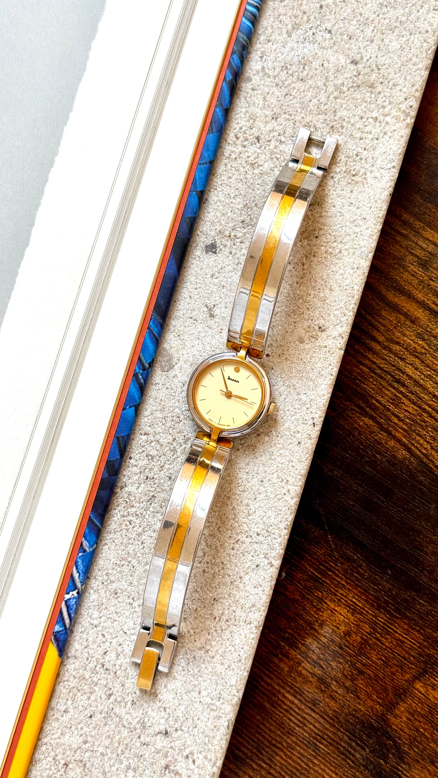 Dana Orient Vintage Bangle Watch 1990s, gold and palladium plated