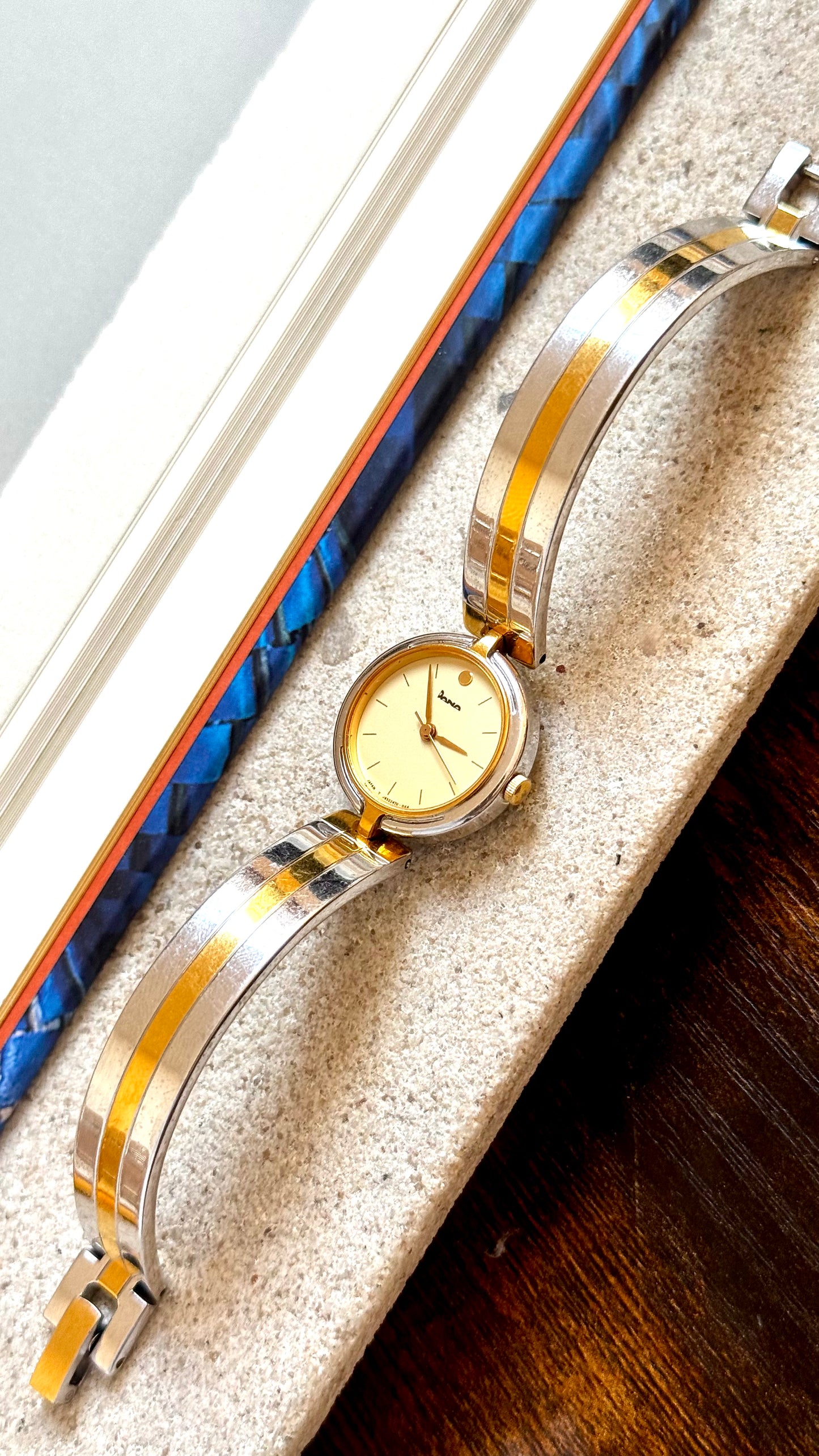 Dana Orient Vintage Bangle Watch 1990s, gold and palladium plated