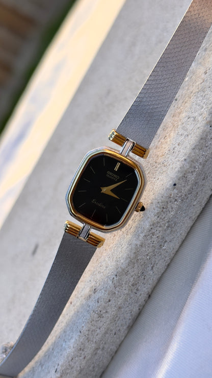 Seiko Exceline Vintage Watch 1991 - Black Dial - 30micron Gold & Palladium Plated