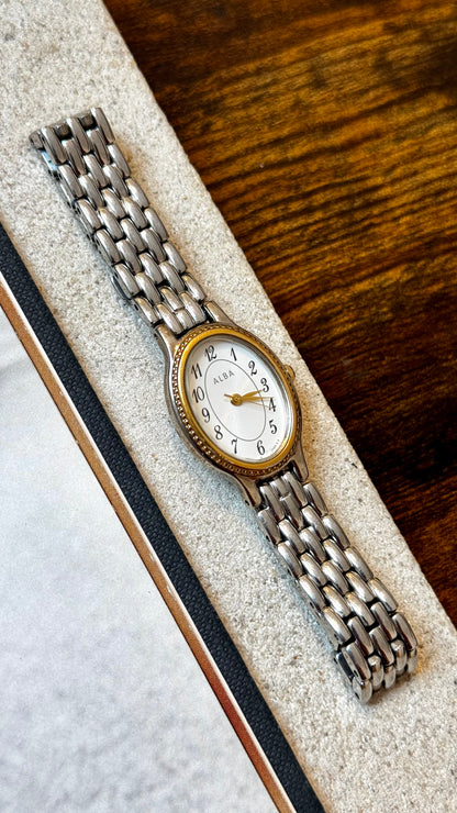 Seiko Alba Vintage Watch, Oval Dial, Art Deco Bezel