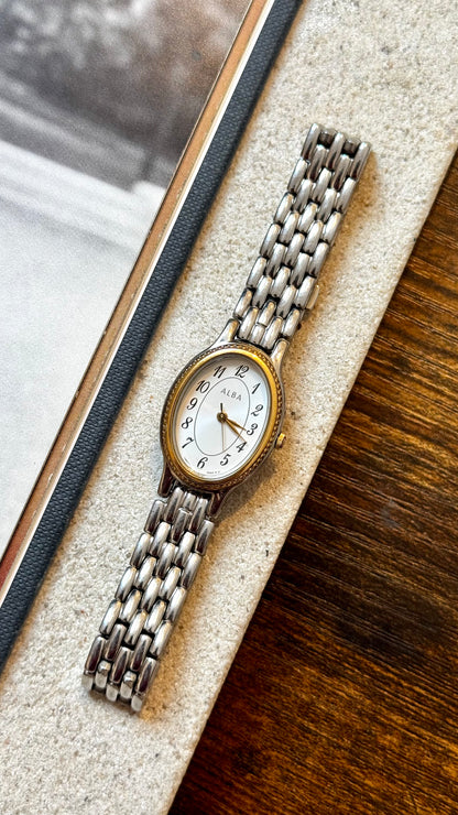 Seiko Alba Vintage Watch, Oval Dial, Art Deco Bezel