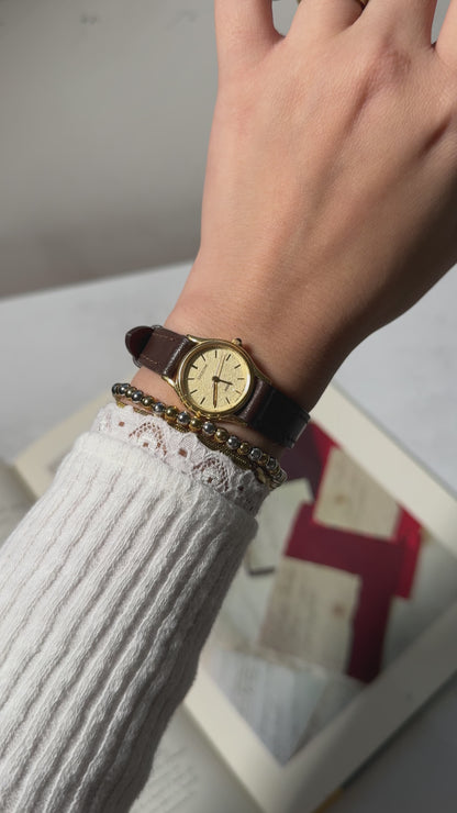 Vintage Seiko Exceline 1994 Watch - 30 Micron Gold Plated, Champaign Dial, Bespoke Leather