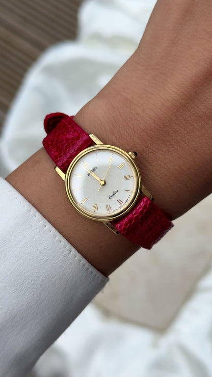 Vintage Seiko Exceline 1991 Watch - 30 Micron Gold Plated, handmade genuine leather