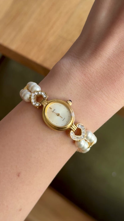 Avon vintage watch - faux pearl bracelet