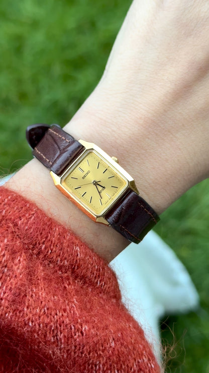 Seiko Spirit Vintage Watch 1987 - Bespoke Leather, Gold Plated