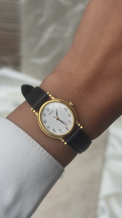 Near Mint - Vintage Seiko 1990 Watch - Gold Plated Stepped Case, handmade genuine leather