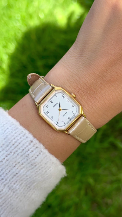 Vintage 1996 Seiko Alba Watch - Gold Plated Case, Genuine Leather