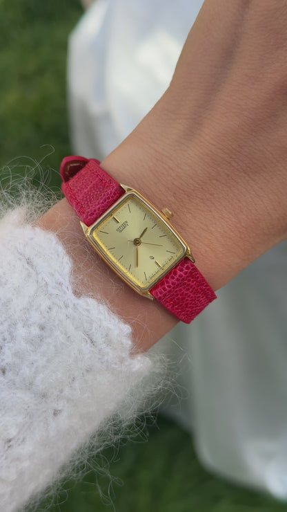 Classic Citizen vintage tank watch 1992 - 18k Gold Plate, Bespoke Leather