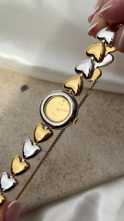 1996 Seiko Alba vintage watch- heart bracelet, mirror dial