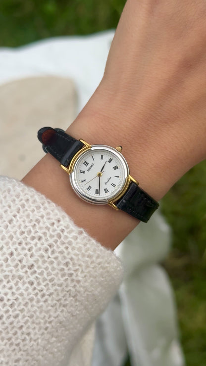 Vintage Seiko Exceline Women's Watch 1990 - Gold Plated, Handmade Genuine Leather